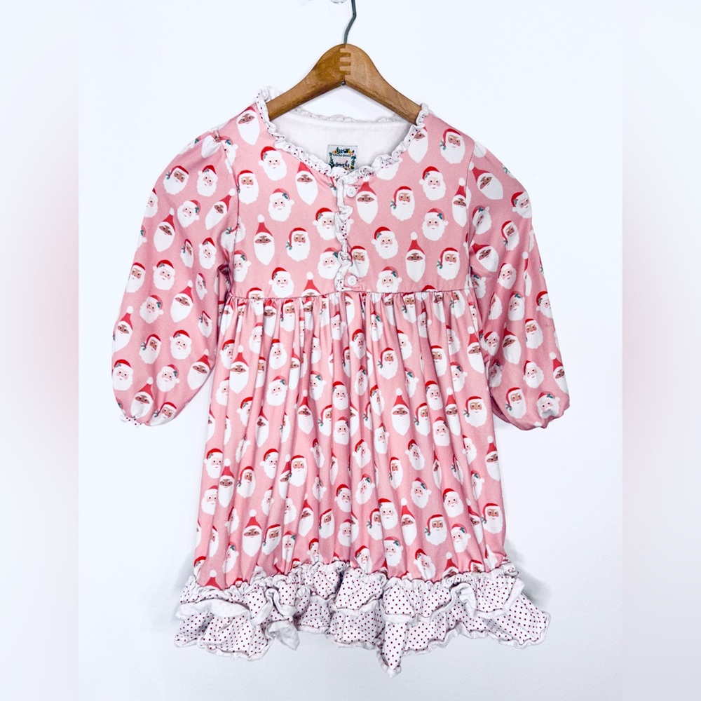 Girls Pink Long Sleeve Soft Ruffle Santa Dress Holiday Christmas Size 5